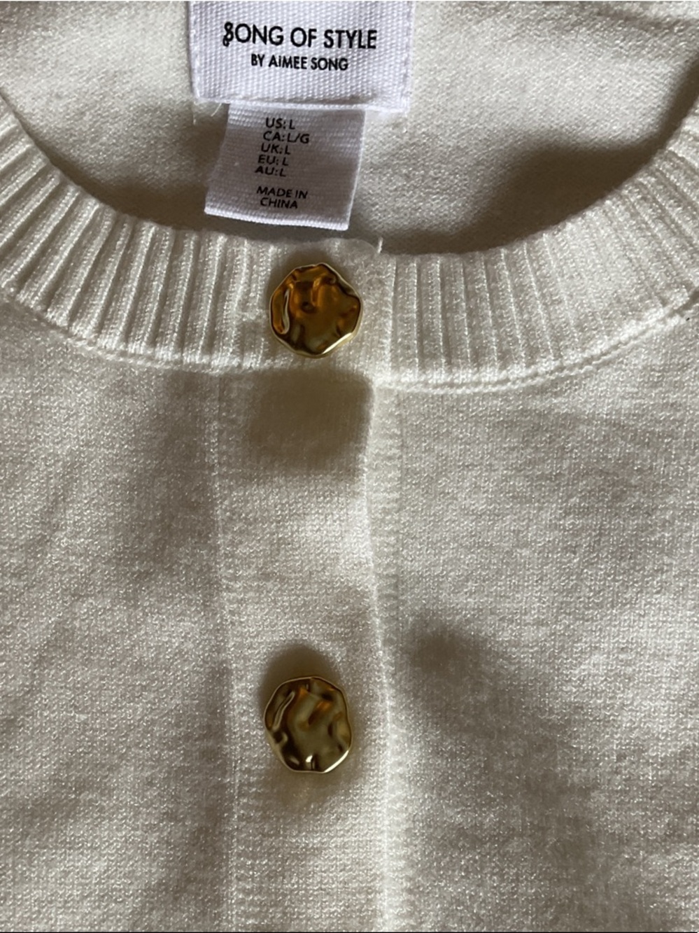Song of Style by Aimee Song Gold Button Cream Short Sleeve Cardigan Large - Picture 4 of 13